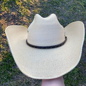 JUSTIN Bent Rail Straw Cowboy Hat Sz 61 7 5/8